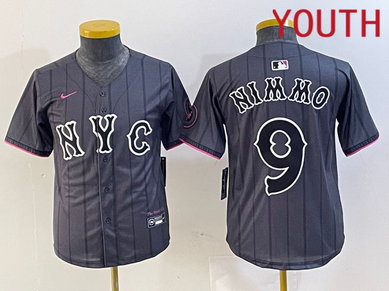 Youth New York Mets #9 Nimmo Black City Edition 2024 Nike MLB Jersey style 1->women mlb jersey->Women Jersey